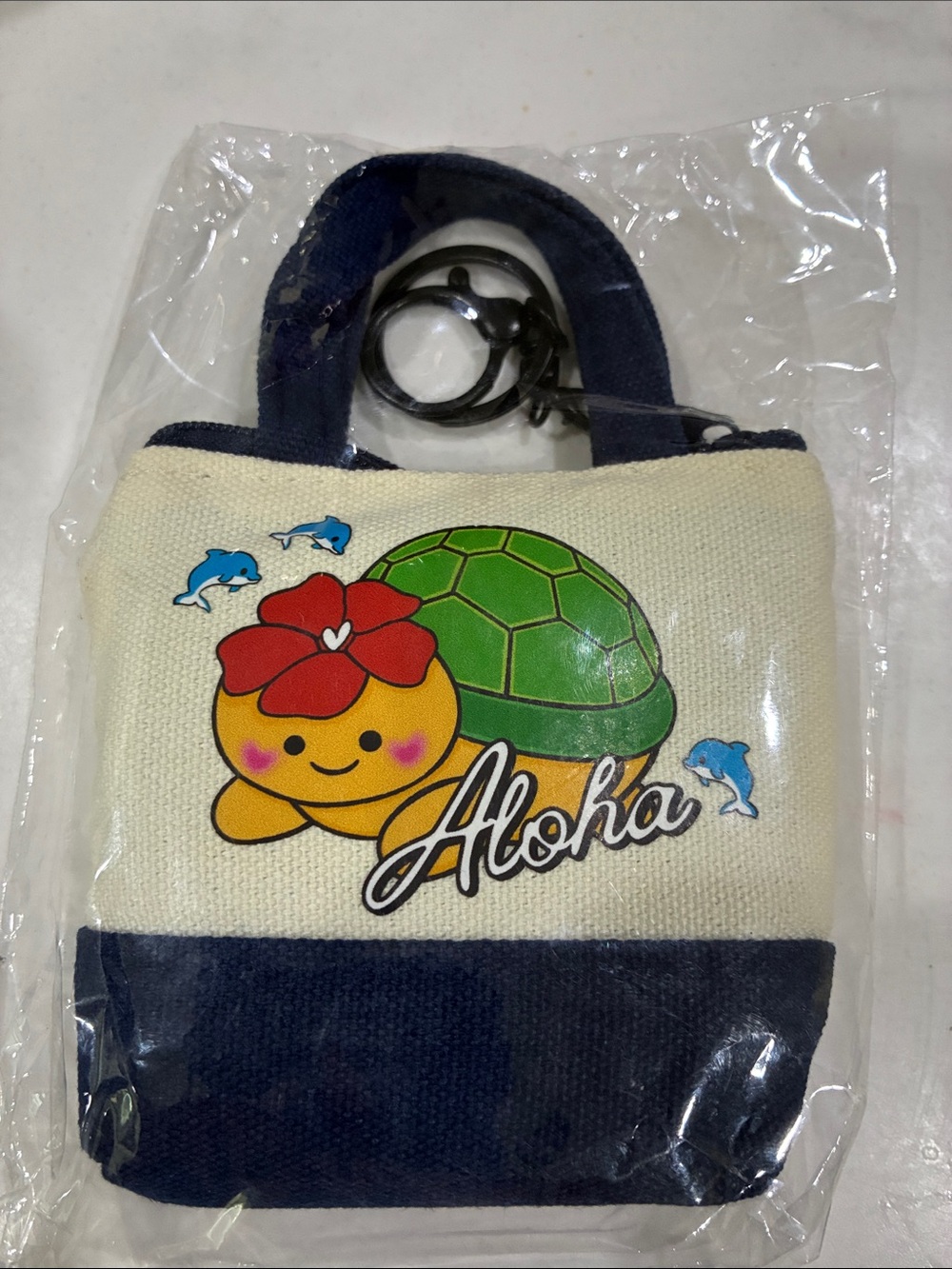 Aloha Turtle Canvas Mini Tote Keychain